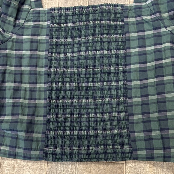 Madewell Hopewell‎ Puff-Sleeve Crop Top Green & Navy Plaid Smocked Back Size M - Picture 7 of 7